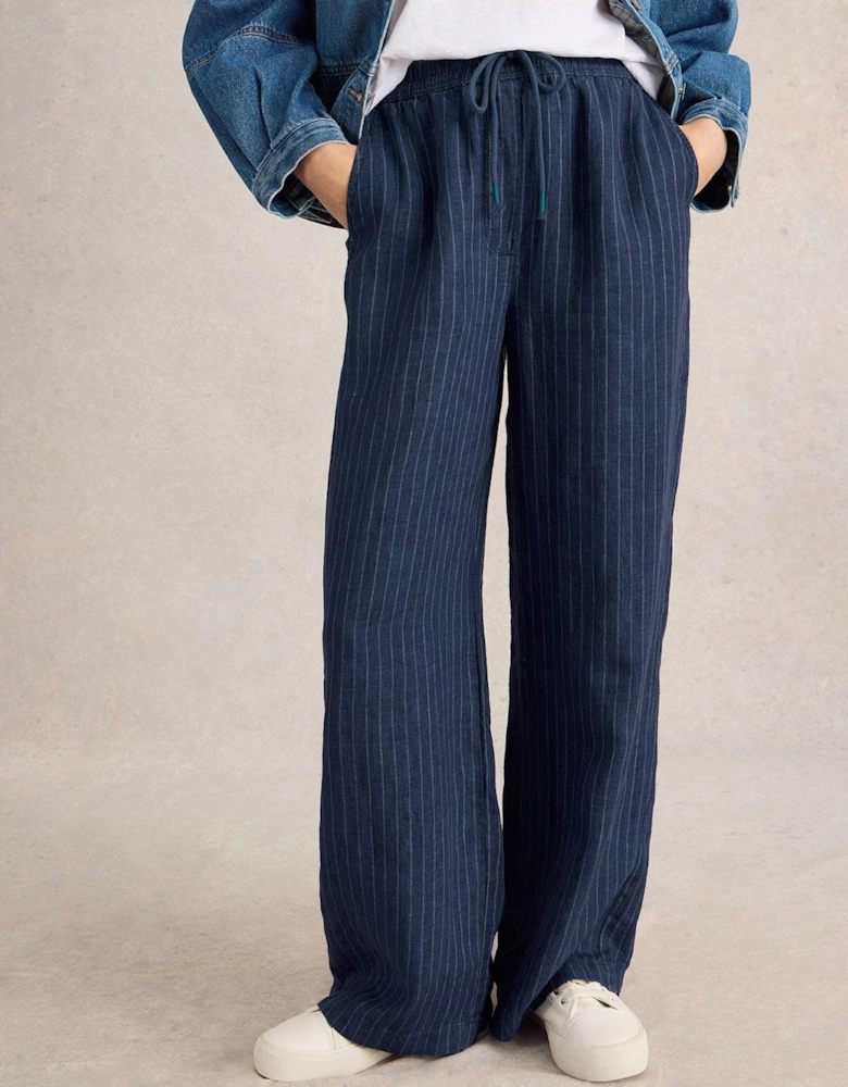 Belle Linen Wide Leg Trouser - Navy