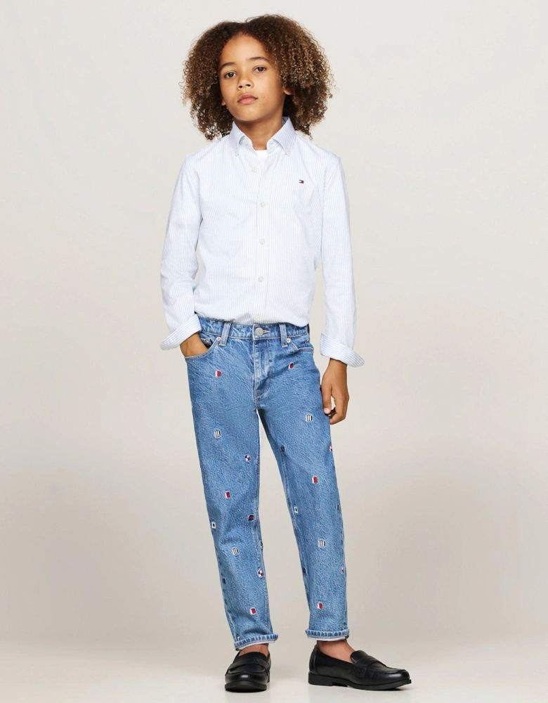 Boys Allover Regular Long Sleeve Shirt - Blue