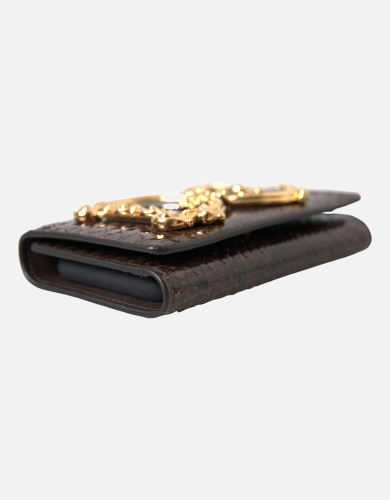 Python Leather Phone Bag with Gold Finish Metal Detailing. Women -