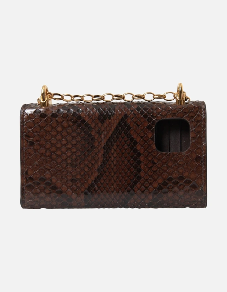 Python Leather Phone Bag with Gold Finish Metal Detailing. Women -