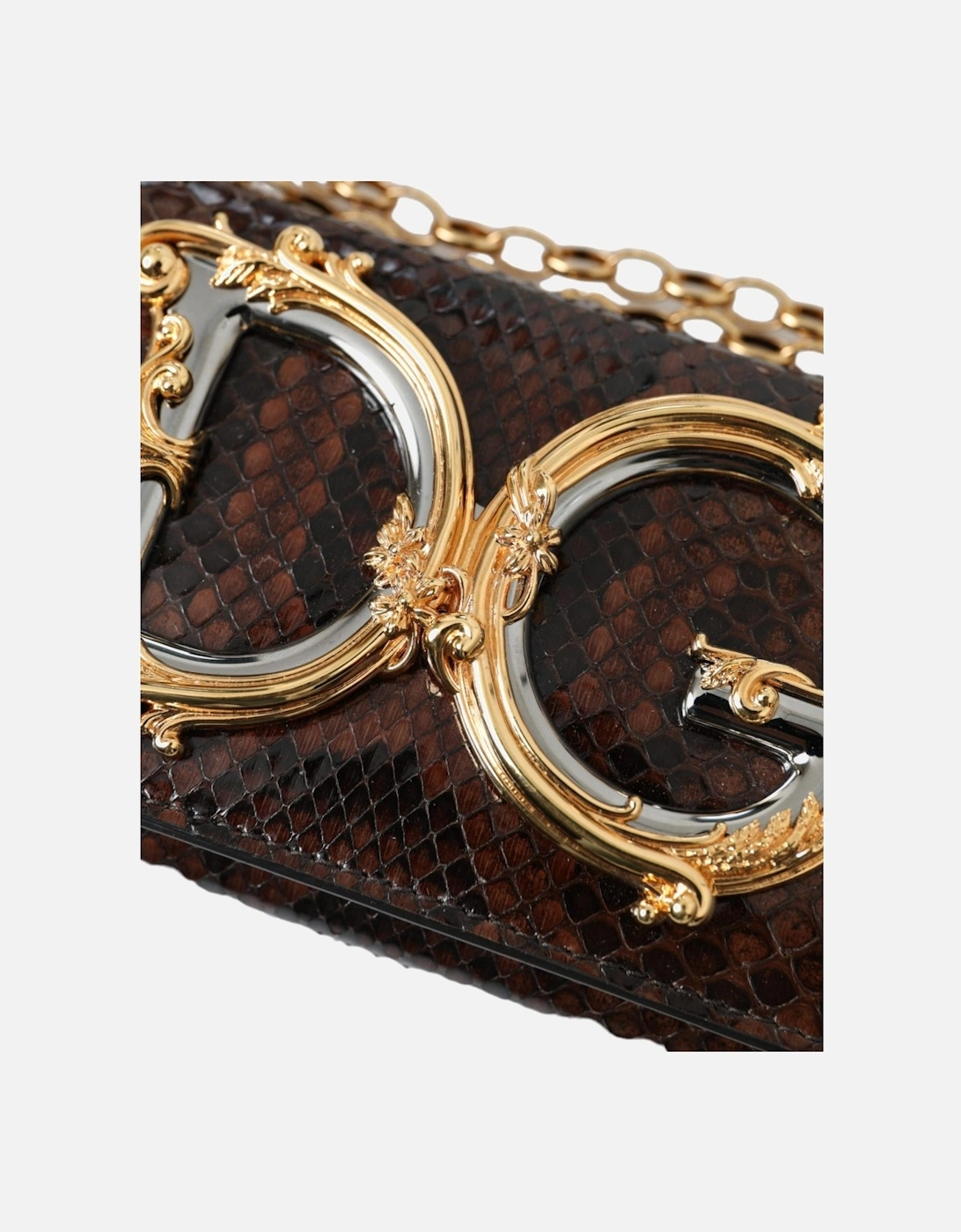 Python Leather Phone Bag with Gold Finish Metal Detailing. Women -