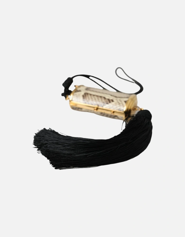 Python Leather Mini Mirror Tassel Neck Strap with Gold Detailing Women