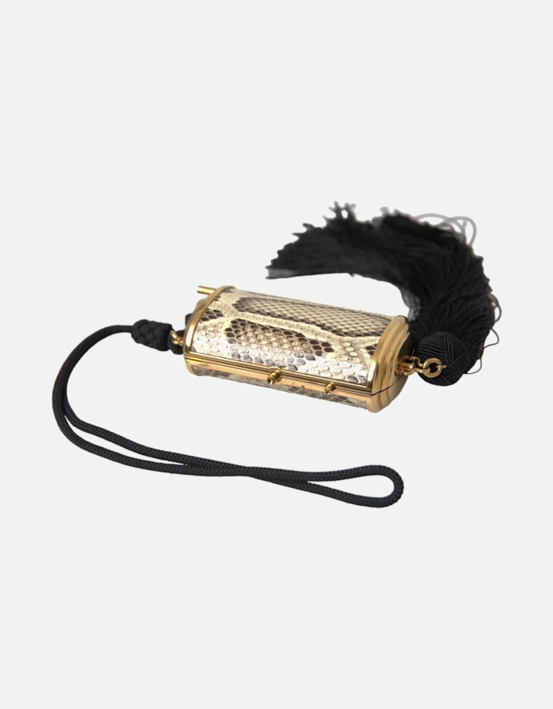 Python Leather Mini Mirror Tassel Neck Strap with Gold Detailing Women