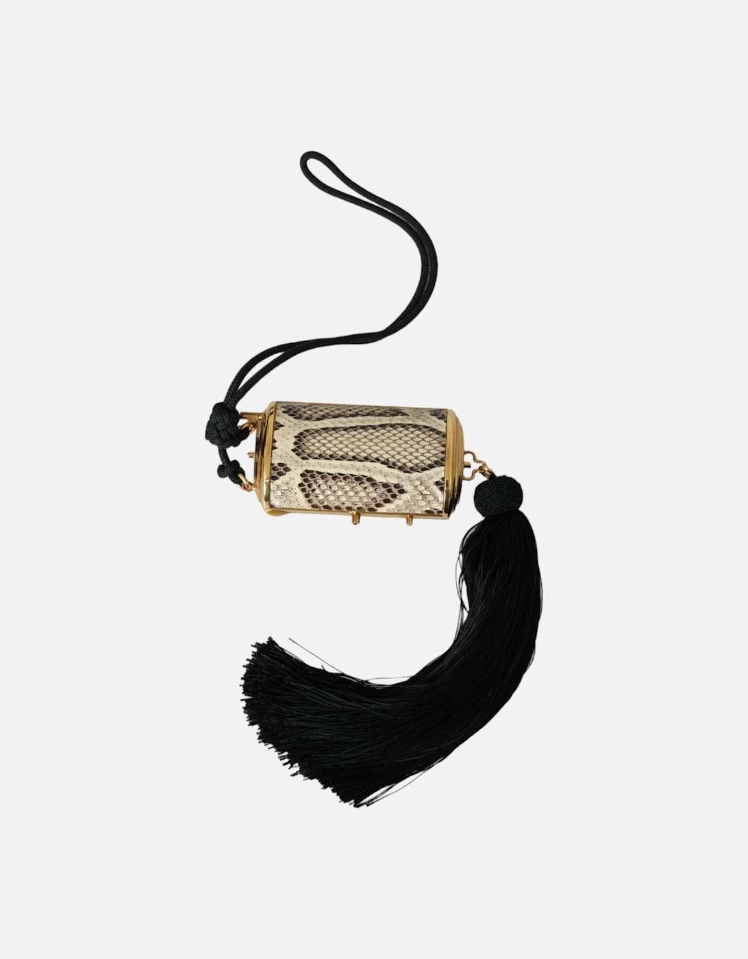 Python Leather Mini Mirror Tassel Neck Strap with Gold Detailing Women