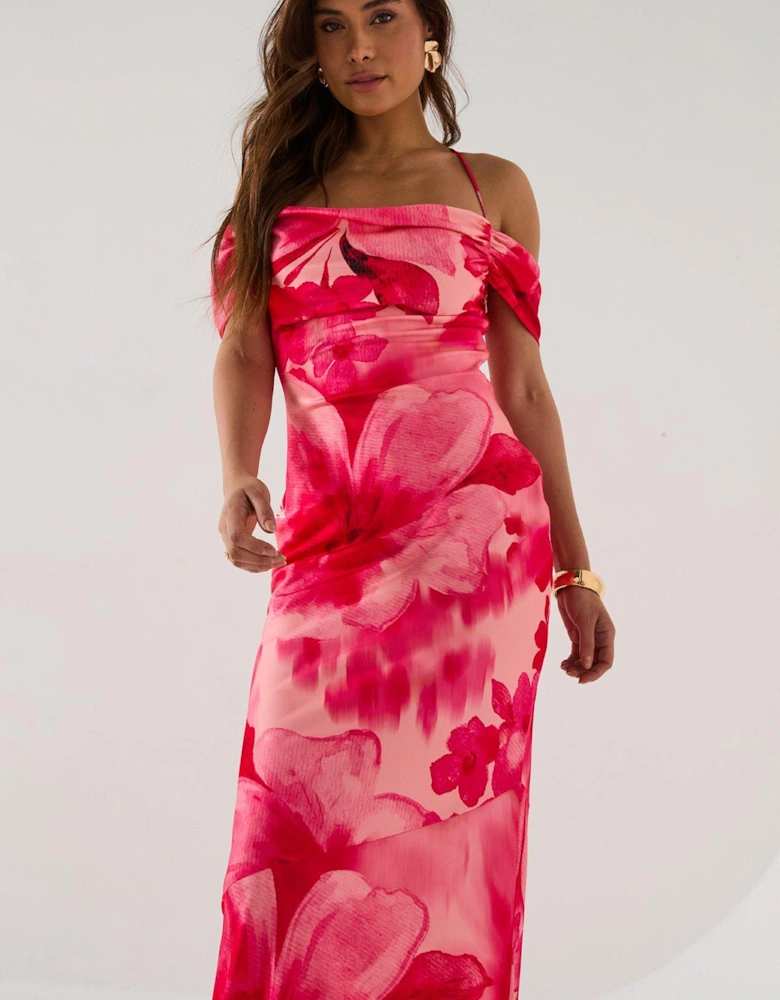 Daria Floral Strappy Off Shoulder Maxi Dress - Pink