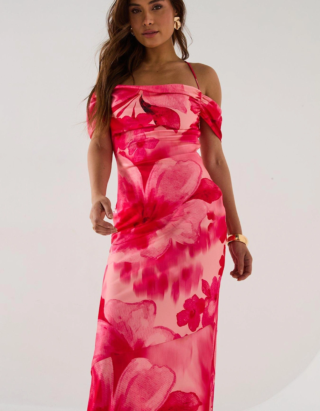 Daria Floral Strappy Off Shoulder Maxi Dress - Pink
