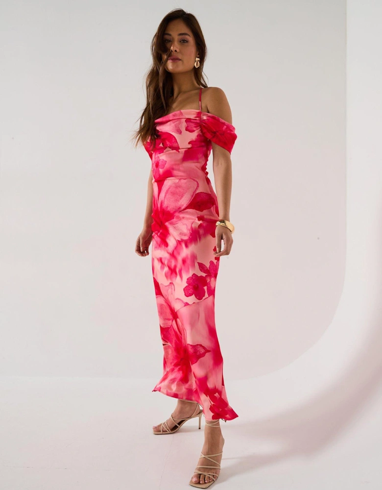 Daria Floral Strappy Off Shoulder Maxi Dress - Pink