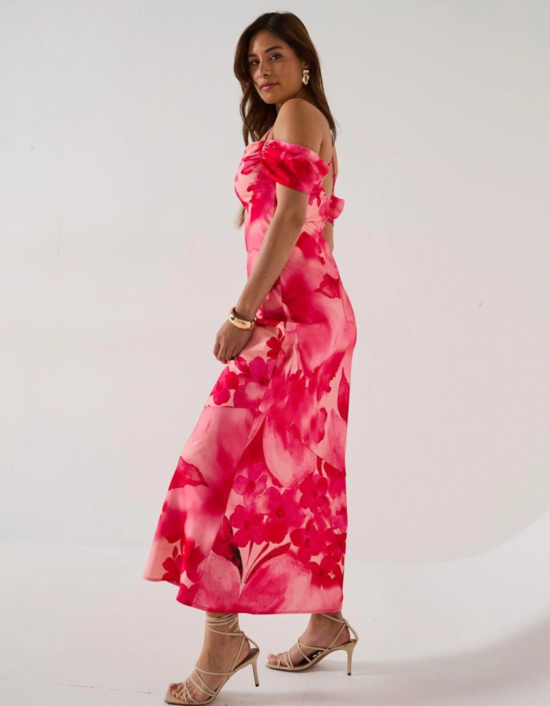 Daria Floral Strappy Off Shoulder Maxi Dress - Pink