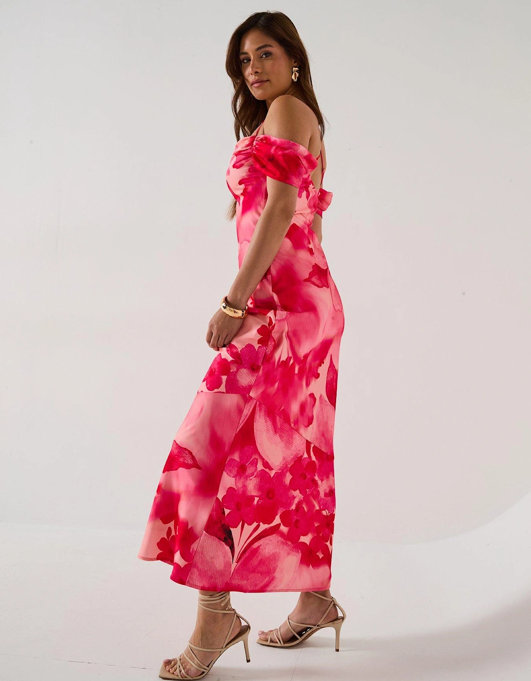 Daria Floral Strappy Off Shoulder Maxi Dress - Pink