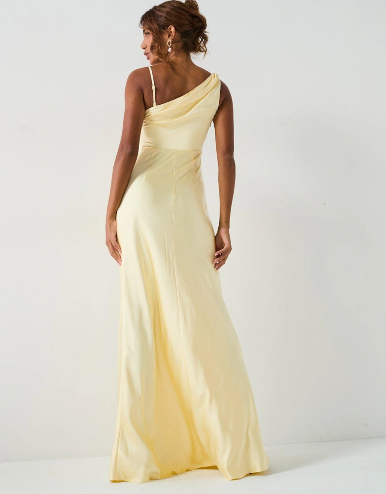 Cowl Front Asymmetrical Satin Bridesmaid Dress - Lemon