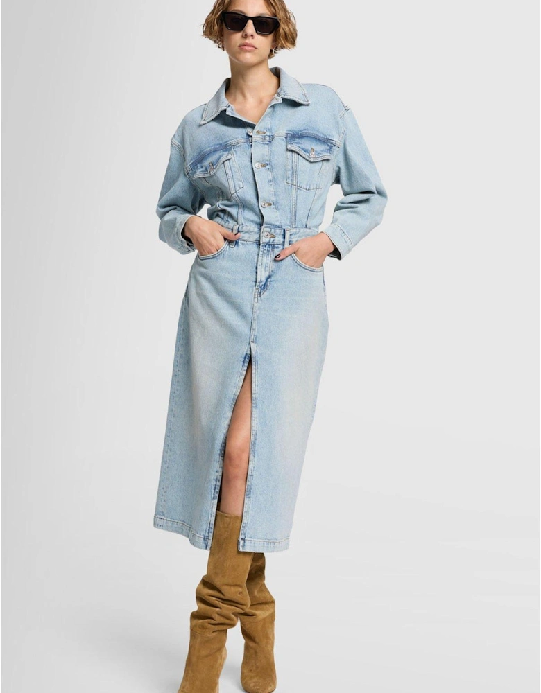 Relaxed Denim Midi Dress Sahara - Light Blue