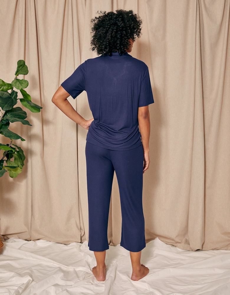 EcoVero Ribbed Shirt Capri Set in Midnight