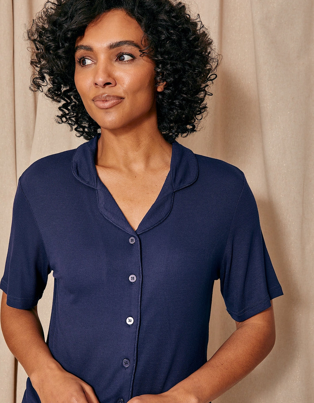 EcoVero Ribbed Shirt Capri Set in Midnight