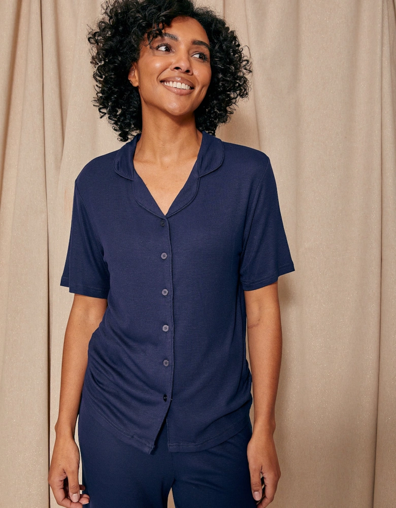 EcoVero Ribbed Shirt Capri Set in Midnight