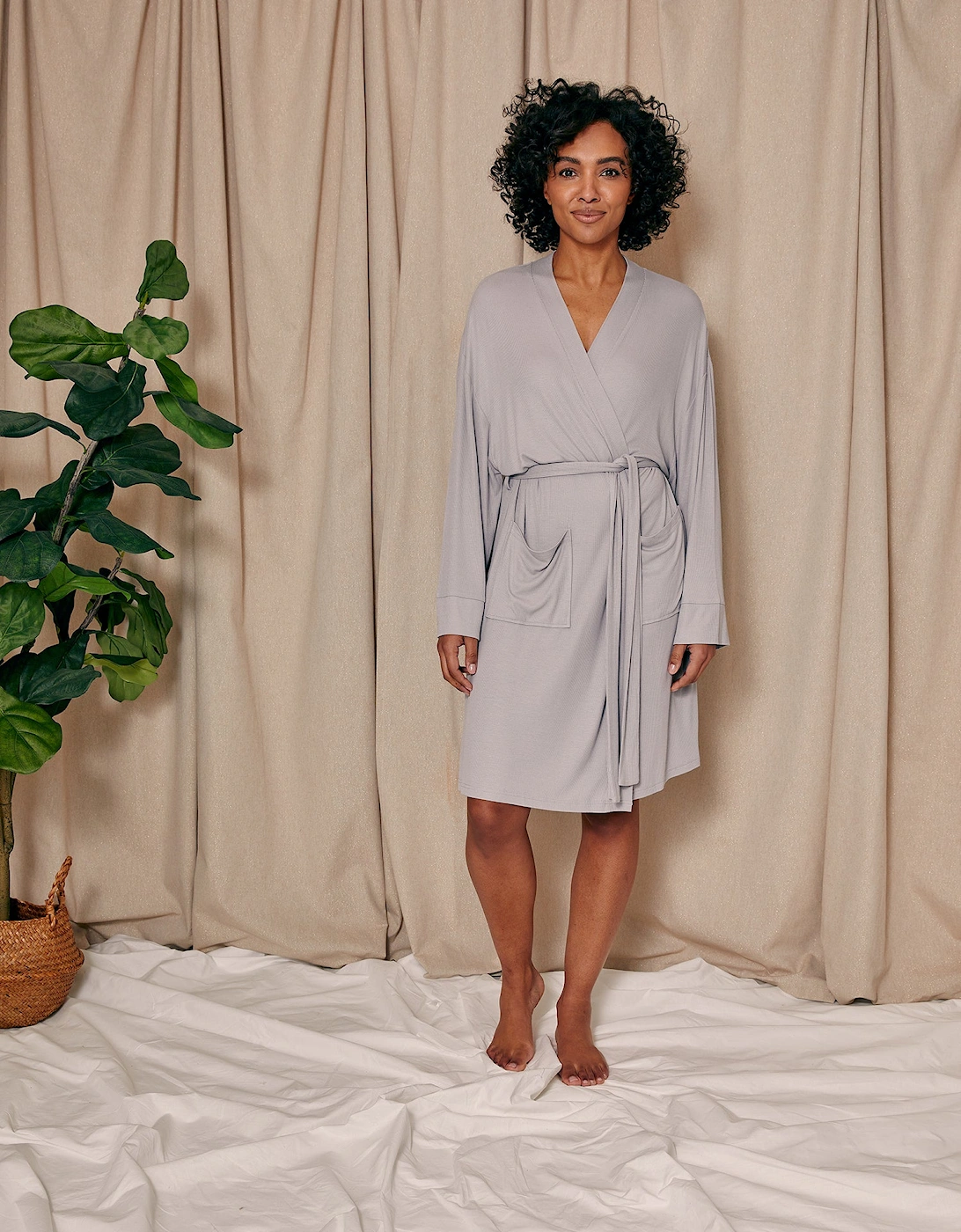 EcoVero Ribbed Robe in Grey