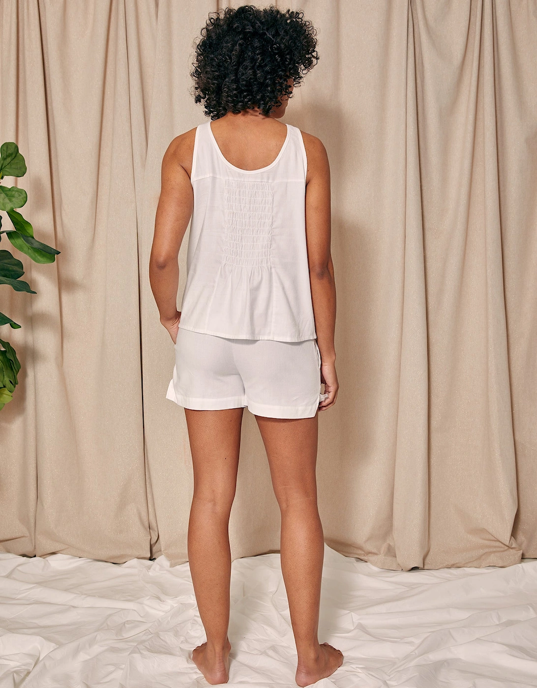 Cotton Modal Vest Short Set in White