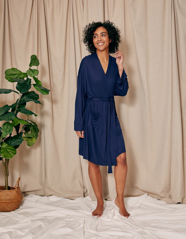 EcoVero Ribbed Robe in Midnight