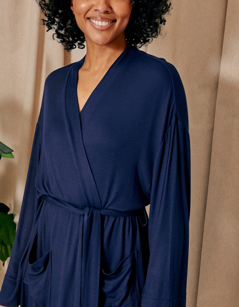 EcoVero Ribbed Robe in Midnight