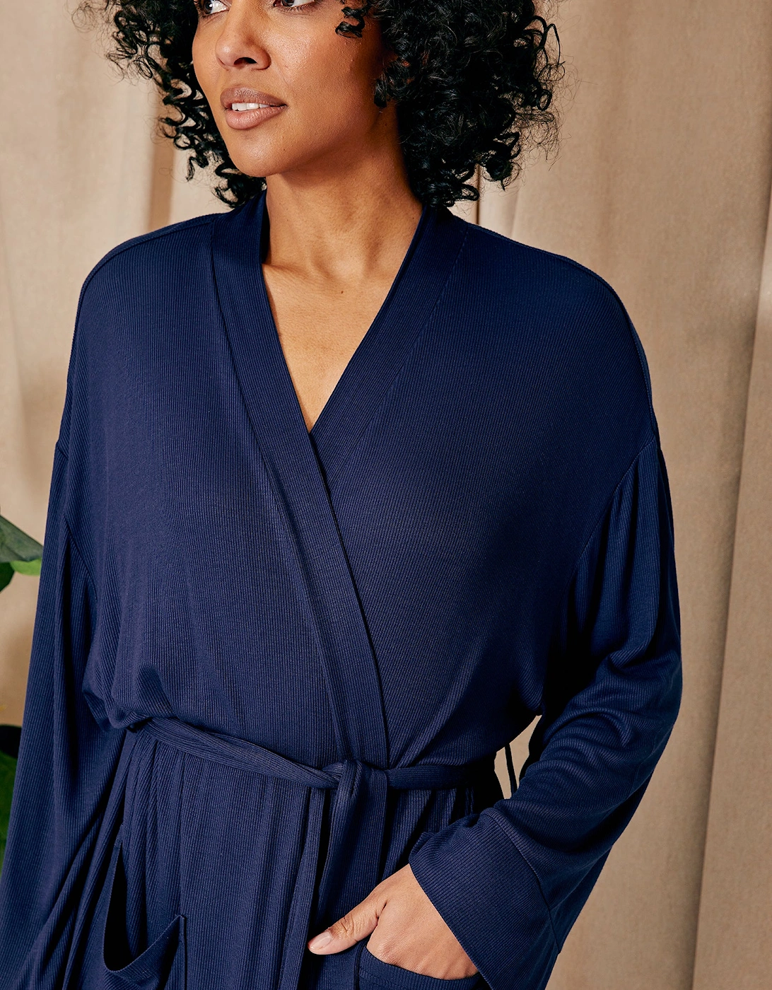 EcoVero Ribbed Robe in Midnight