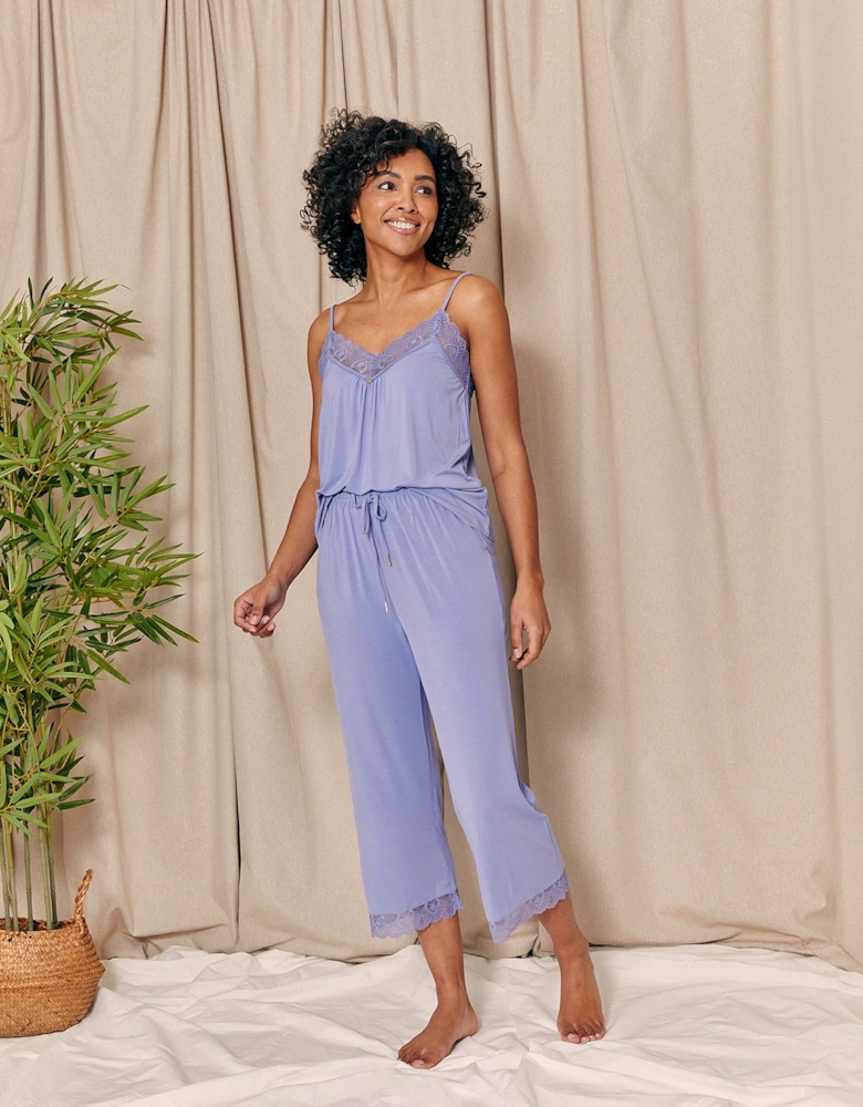 Bamboo Lace Cami Cropped Trouser Pyjama Set in Heather