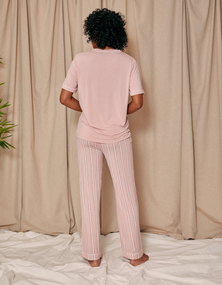 Bamboo Tee and Trouser Set in Blush Stripe