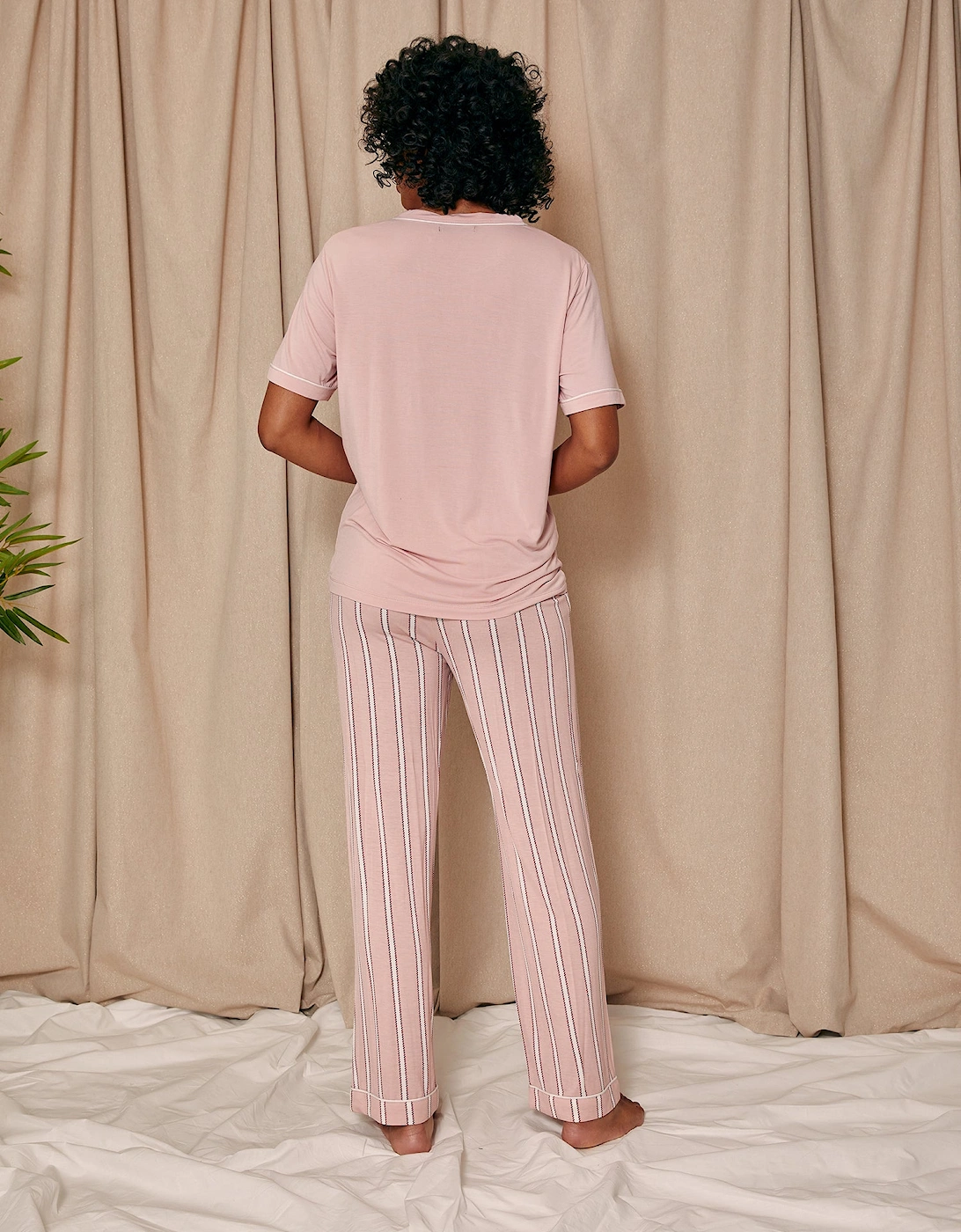 Bamboo Tee and Trouser Set in Blush Stripe