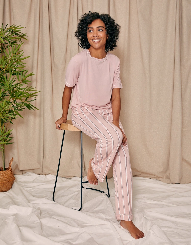 Bamboo Tee and Trouser Set in Blush Stripe