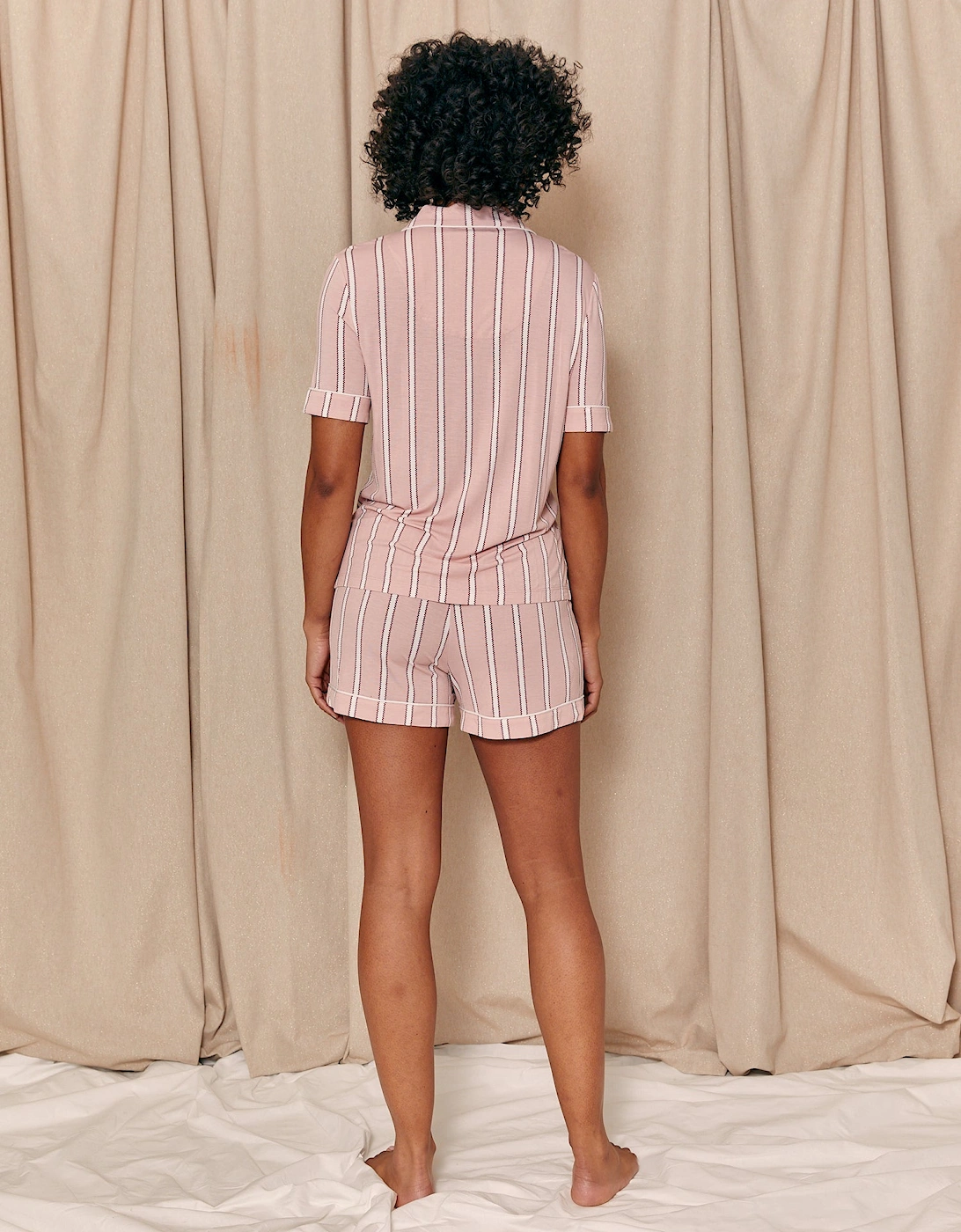 Bamboo Shirt Short Set in Blush Stripe