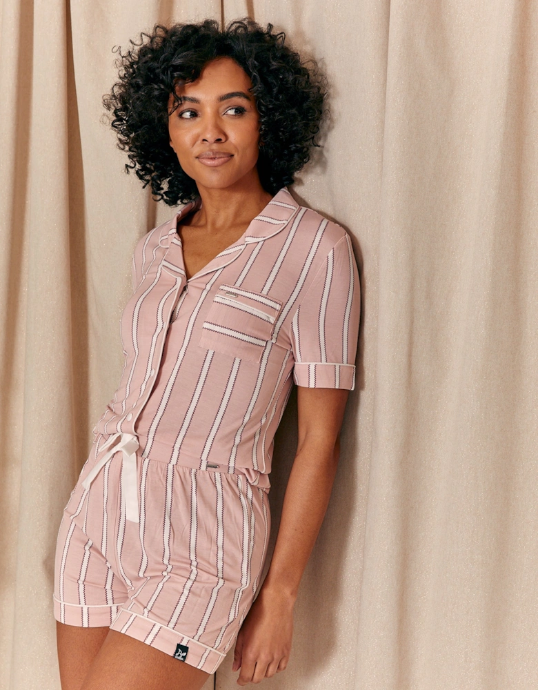 Bamboo Shirt Short Set in Blush Stripe