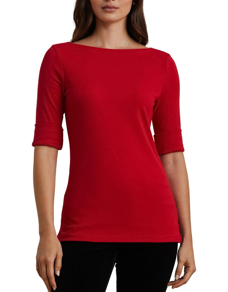 Judy 3/4 Sleeve Knitted Top - Red