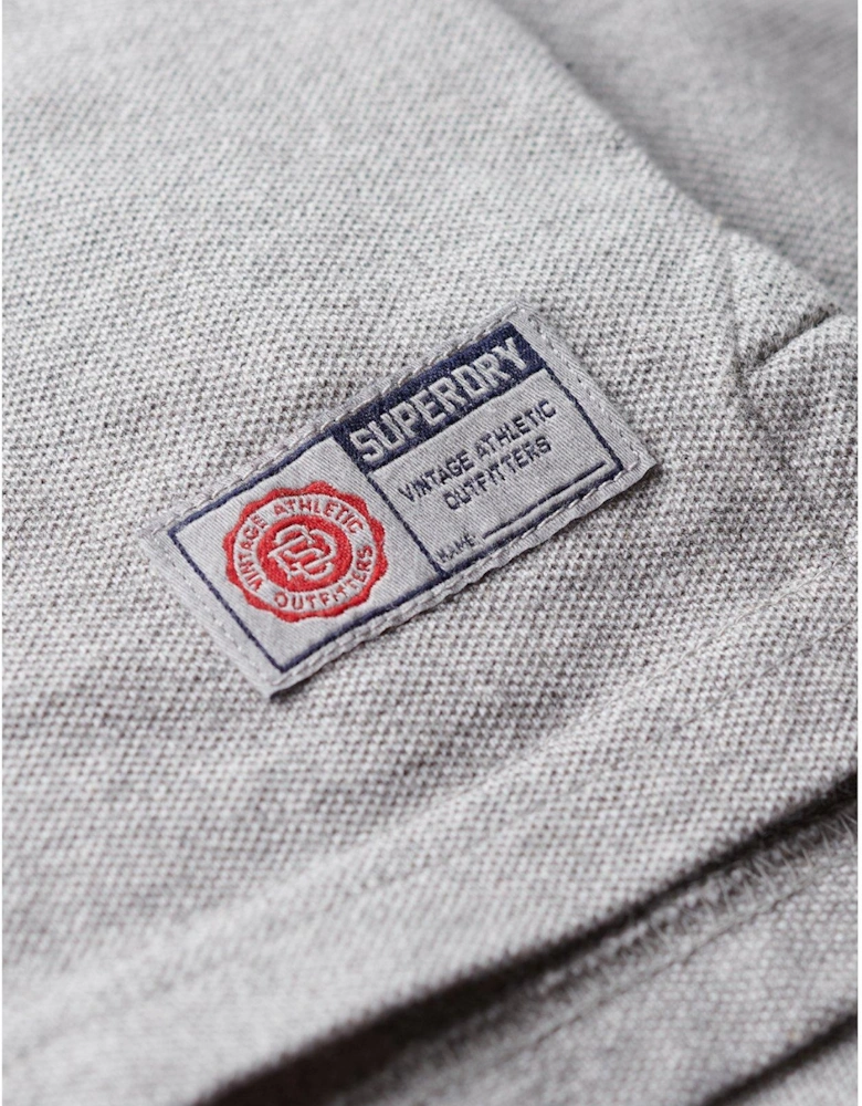 Long Sleeve Vintage Athletic Logo Polo Shirt - Light Grey