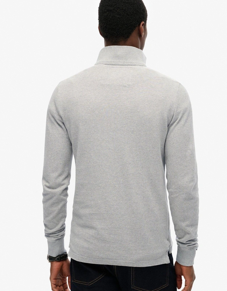 Long Sleeve Vintage Athletic Logo Polo Shirt - Light Grey