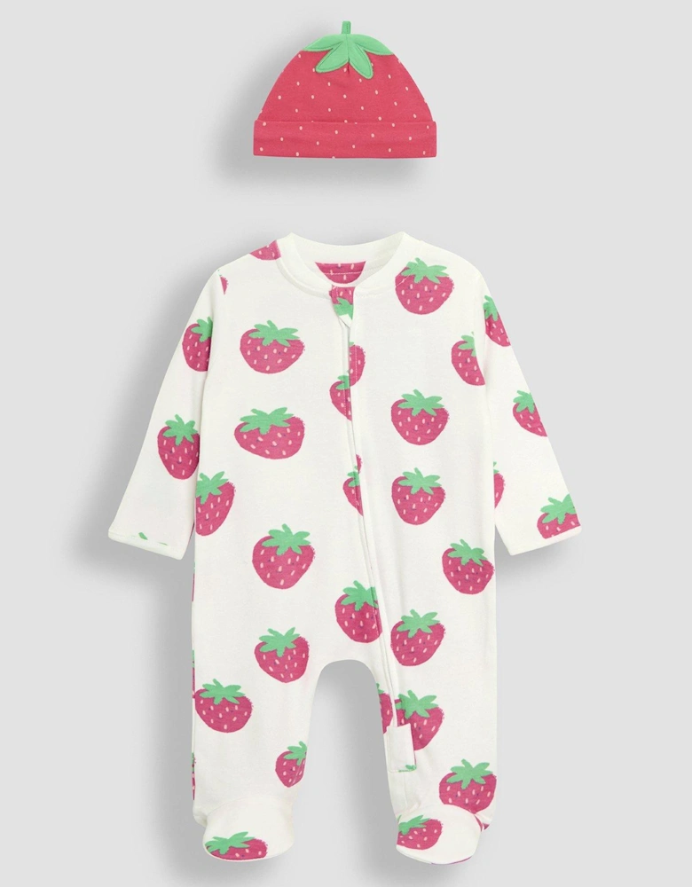 Baby Girls 2-pack Strawberry Sleepsuit & Hat Set - White