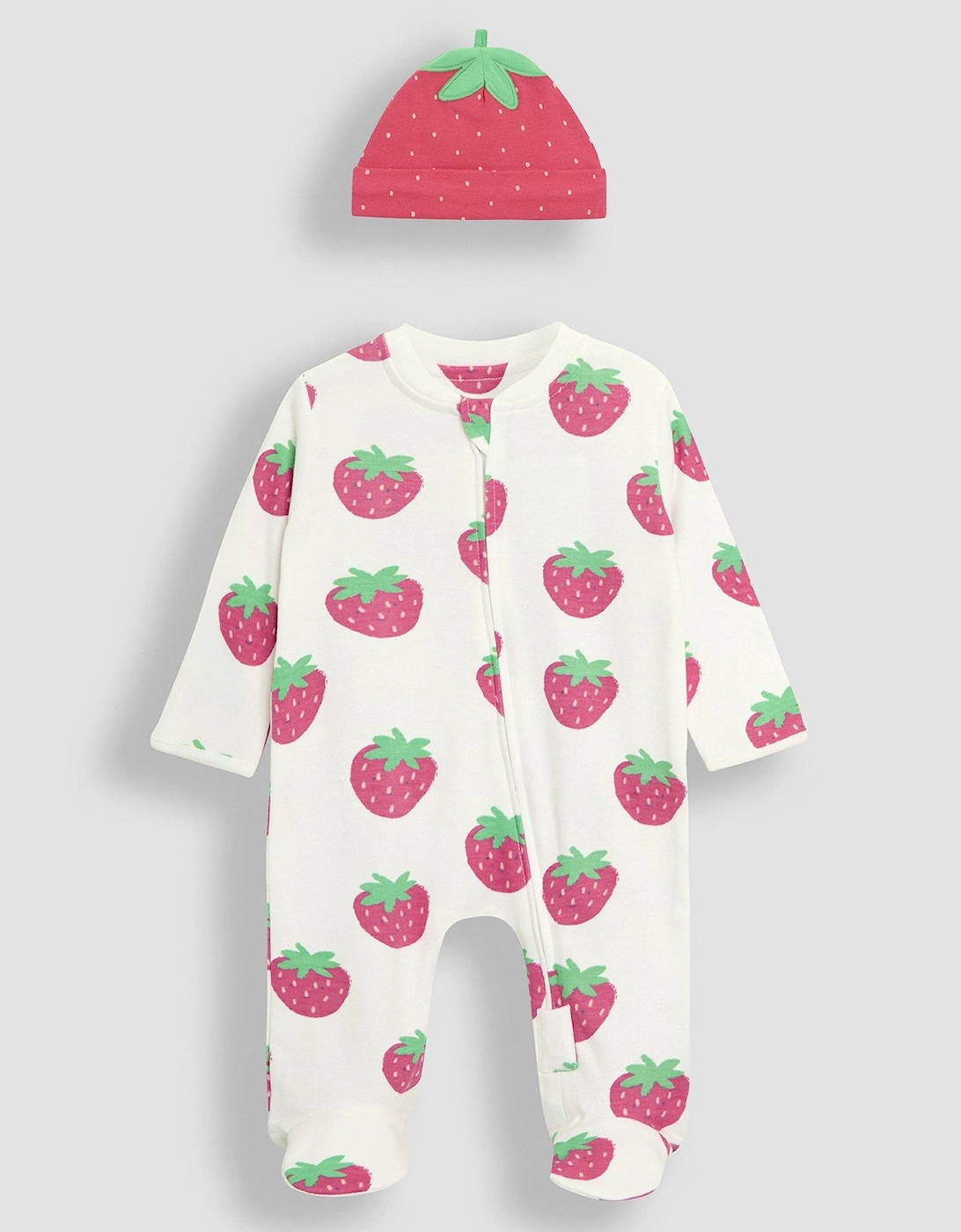 Baby Girls 2-pack Strawberry Sleepsuit & Hat Set - White, 2 of 1