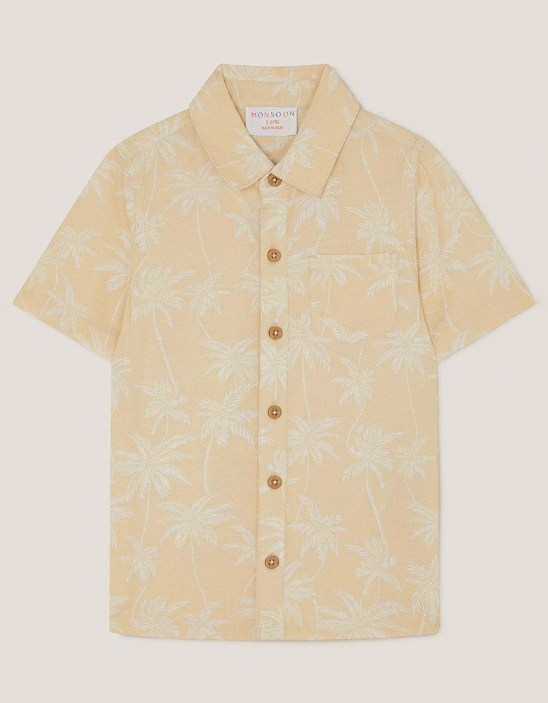 Boys Palm Print Short Sleeve Shirt - Beige