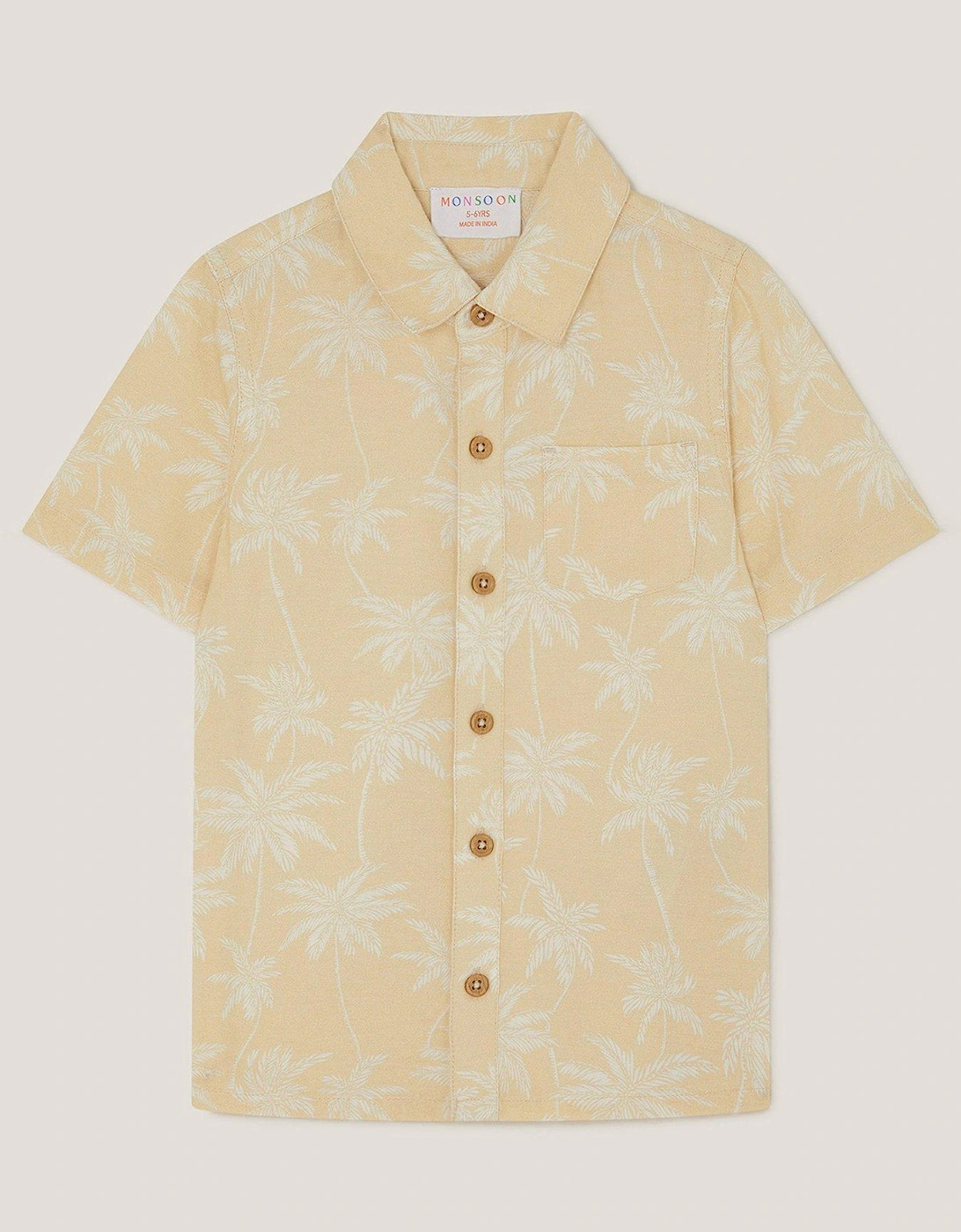 Boys Palm Print Short Sleeve Shirt - Beige, 2 of 1