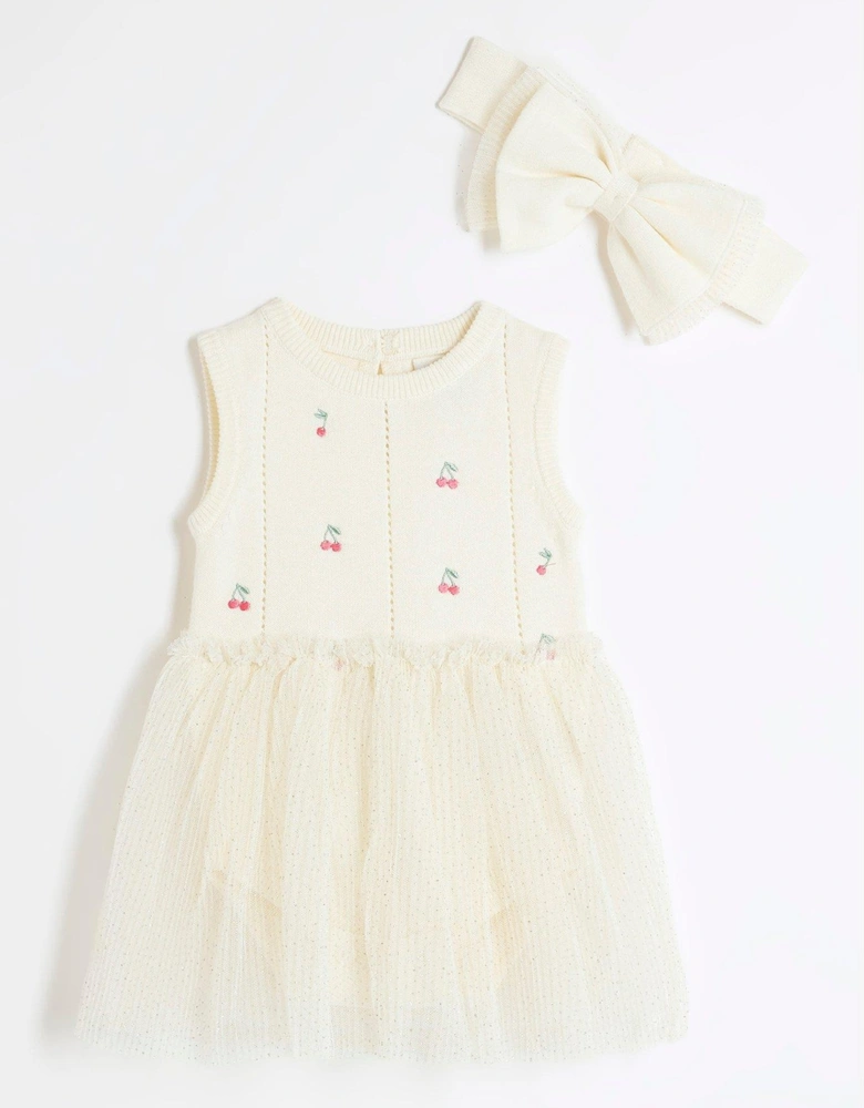 Baby Girls Cherry Tutu Dress Set - Cream