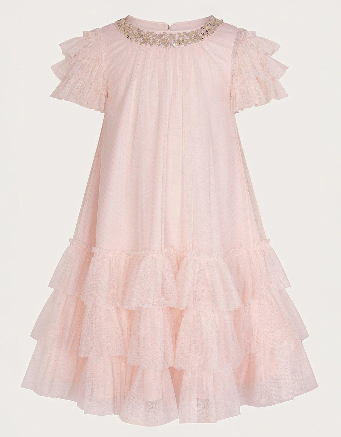 Girls Alexandria Sequin Ruffle Tulle Swing Dress - Light Pink