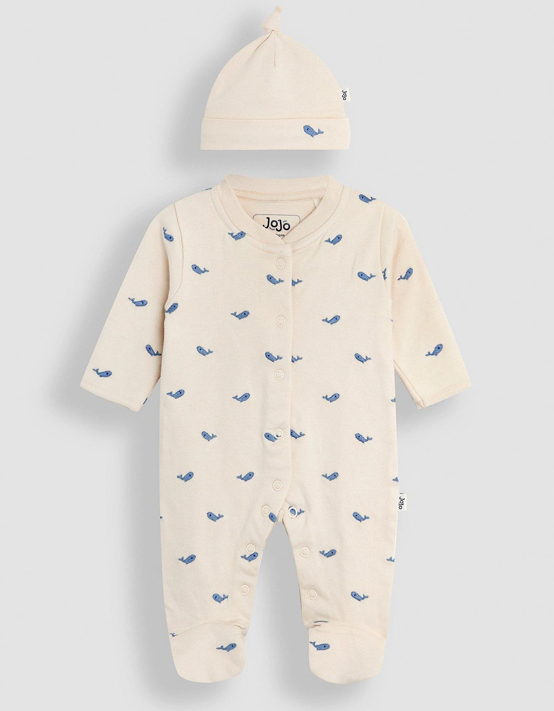 Baby Boys 2-pack Embroidered Whale Sleepsuit & Hat Set - Beige, 2 of 1