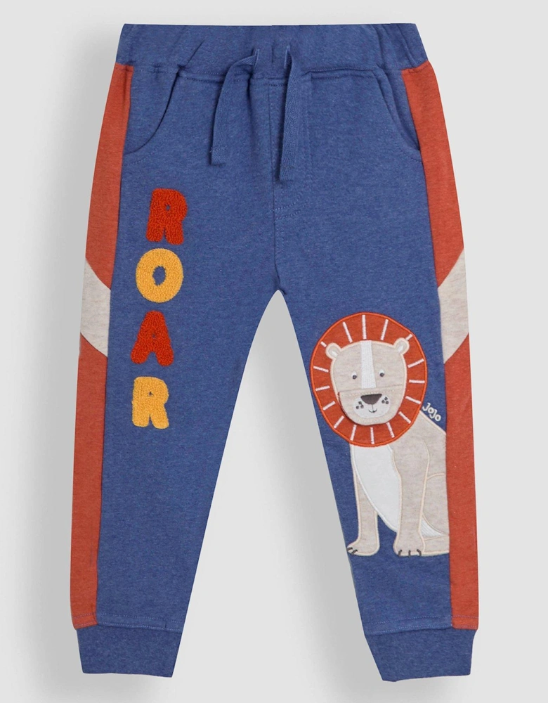 Boys Lion Applique Joggers - Blue