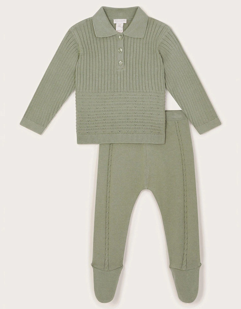 Baby Boys Knitted Sage Polo Set - Green