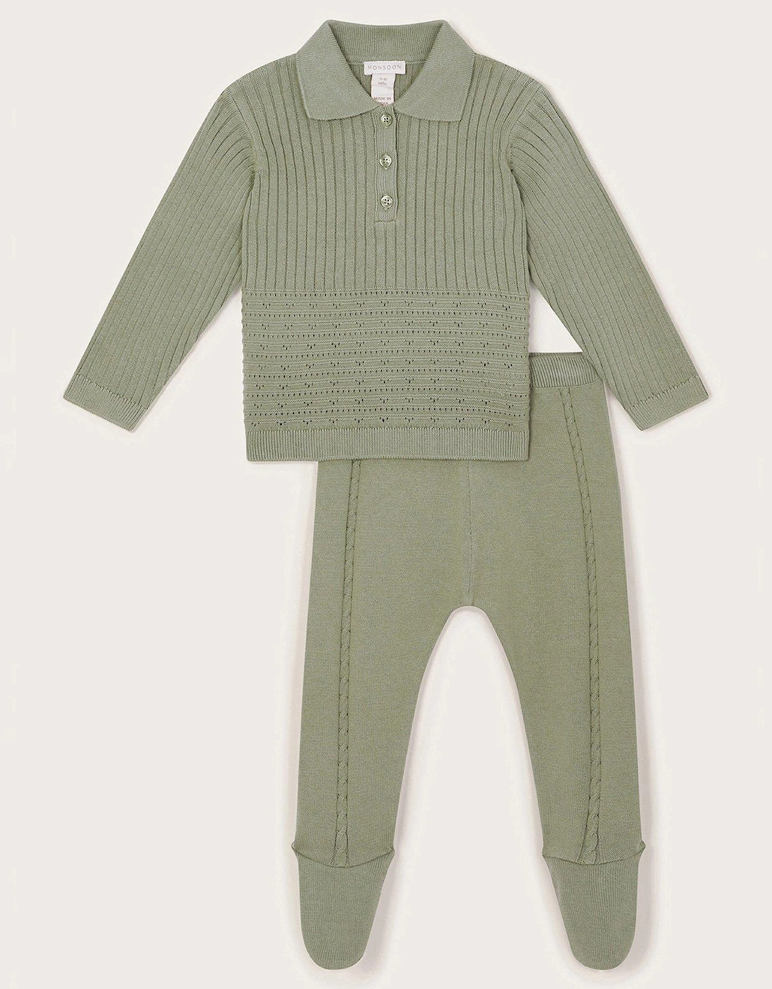 Baby Boys Knitted Sage Polo Set - Green, 2 of 1