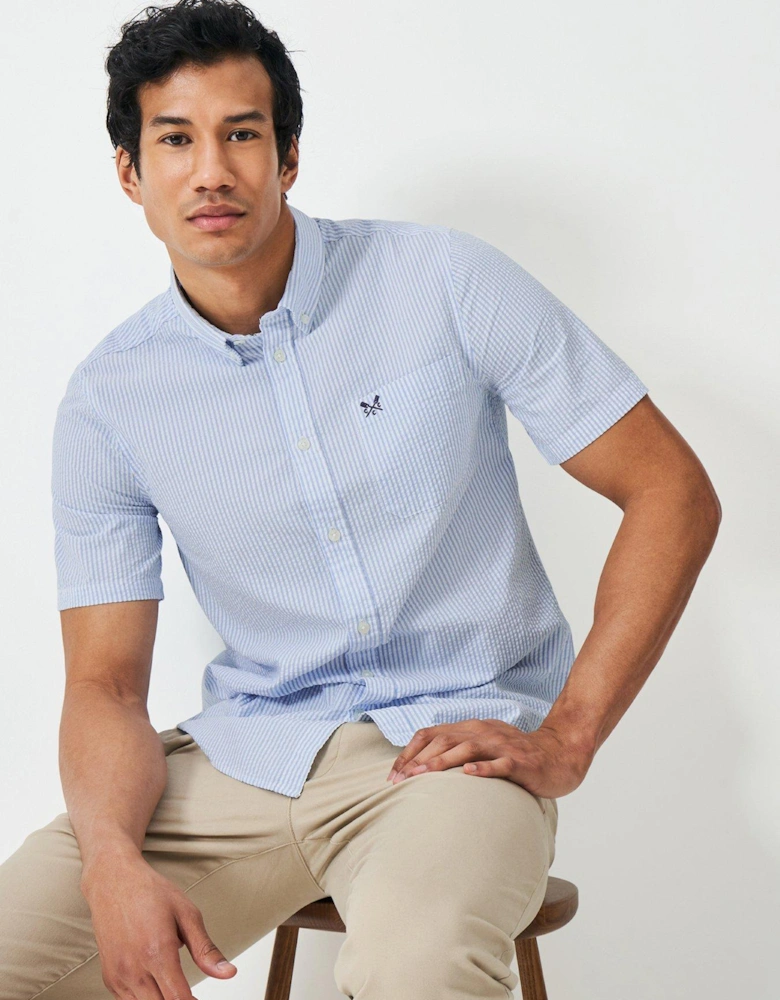 Short Sleeve Seersucker Stripe Shirt - Light Blue