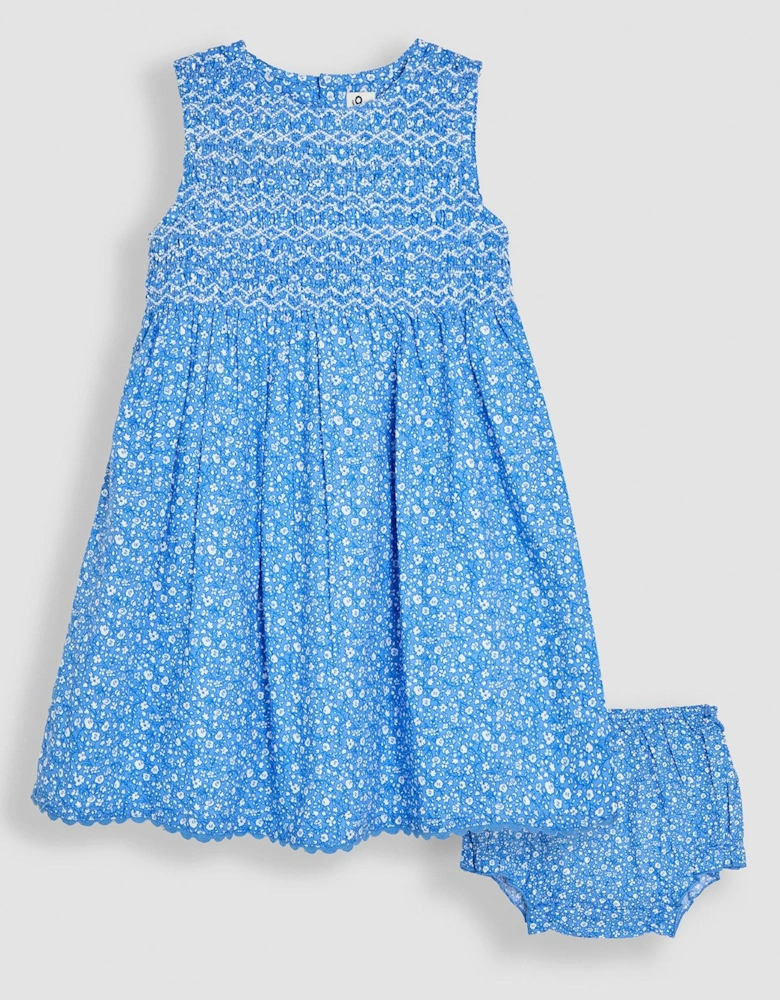 Girls Floral Smocked Sleeveless Dress - Blue