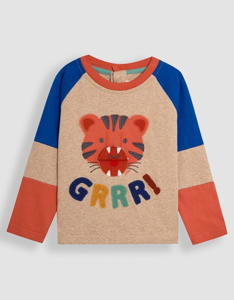 Boys Tiger Applique Interactive Top - Cream