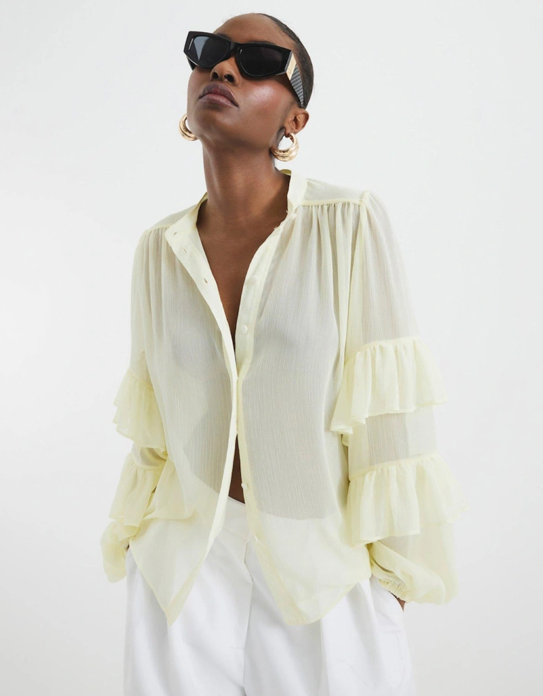 Ruffle Sleeve Blouse - Yellow