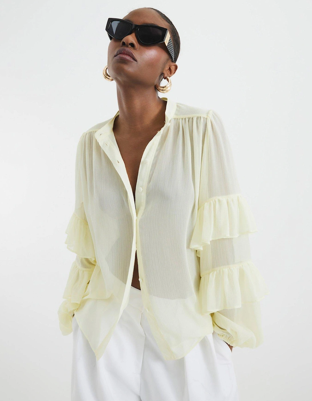 Ruffle Sleeve Blouse - Yellow, 2 of 1