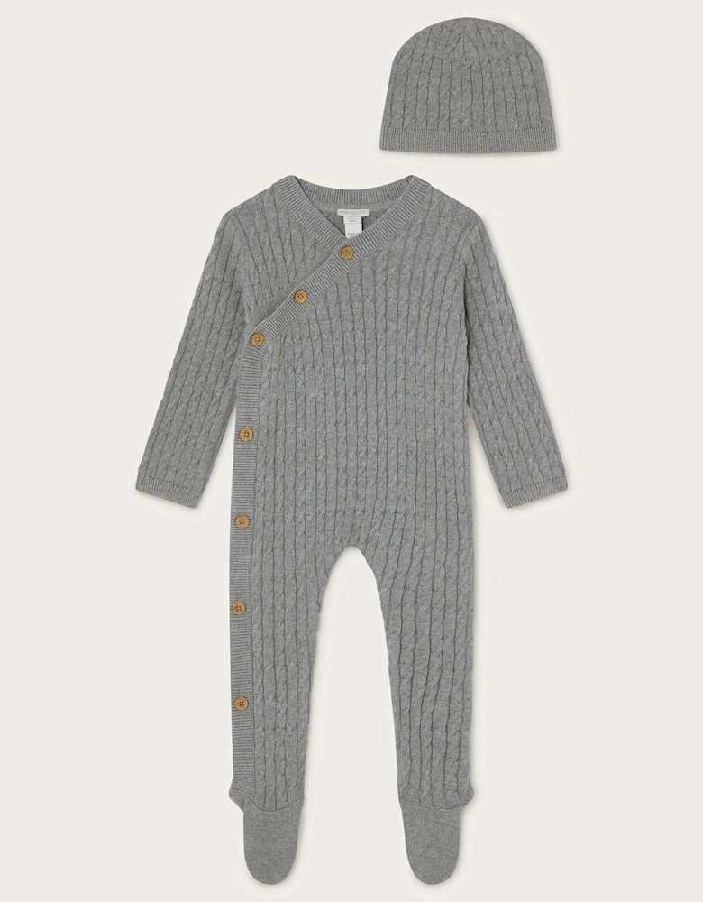 Baby Boys Marl Sleepsuit and Hat Set - Grey