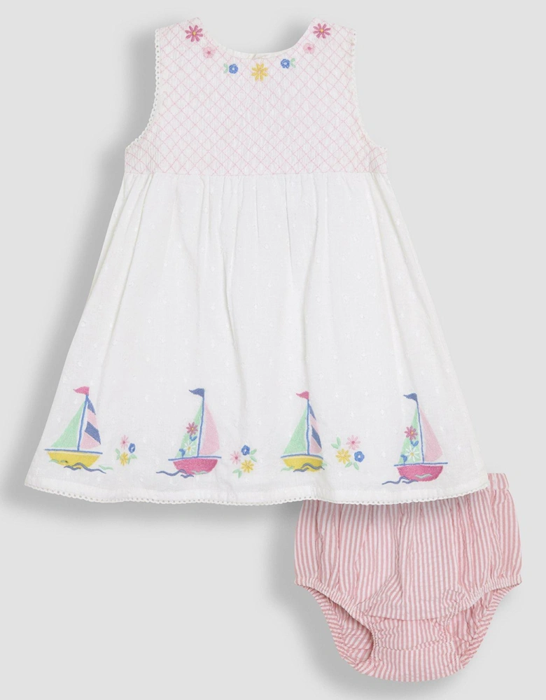 Baby Girls Boat Applique Baby Dress - White