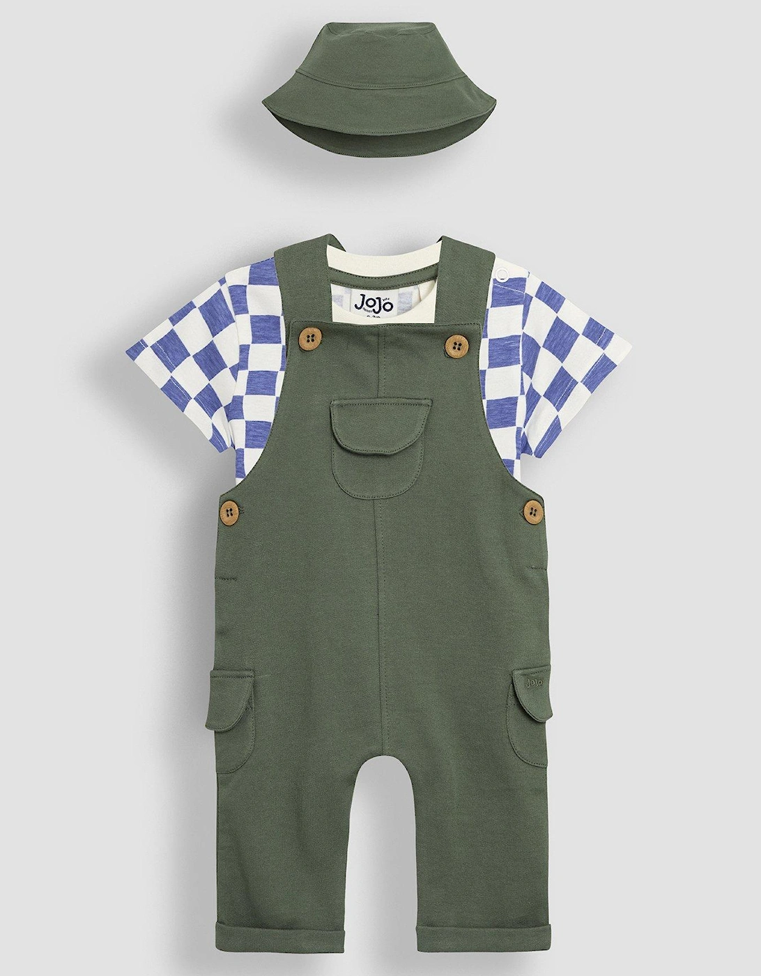 Baby Boys 3-piece Cargo Dungarees & T-shirt Set With Hat - Khaki, 2 of 1